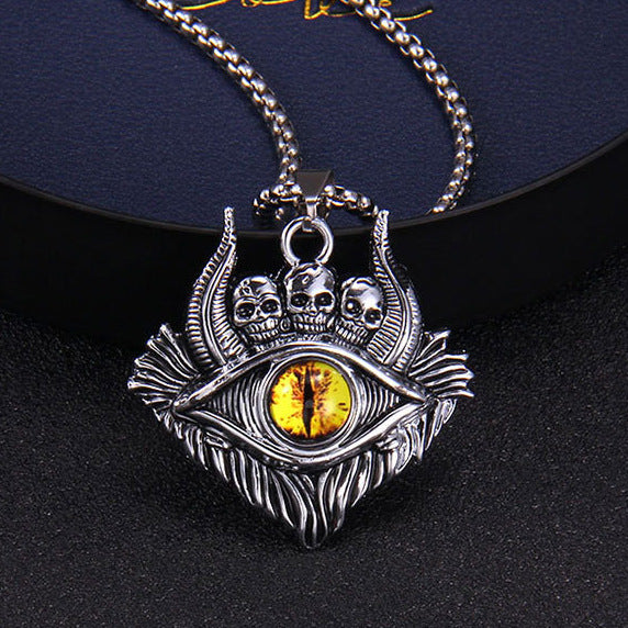 Wholesale Turkish Devil Eye Dark Skull Blue Eye Pendant Stainless Steel Necklaces